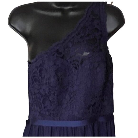 David's Bridal women's navy blue, mid-length formal dress, size 8,one shoulder, - Picture 2 of 10